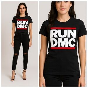 NWOT Run DMC Logo Rock Band Tee Shirt Black Size Large